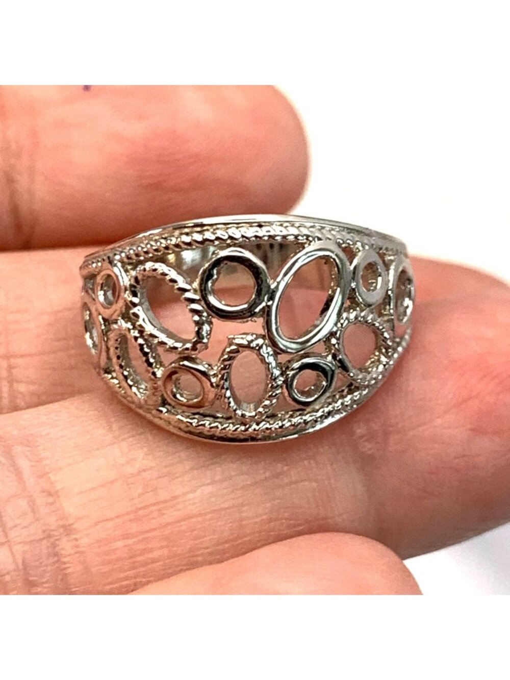 Pierced Sterling Silver 925 Circle Dome Ring 13.5MM Width Ring Size 8